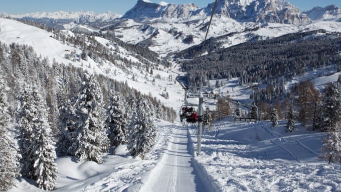 Everybody skiing in Passo Campolongo - Dolomiti SuperSki