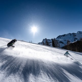 Skiing under the spring sun