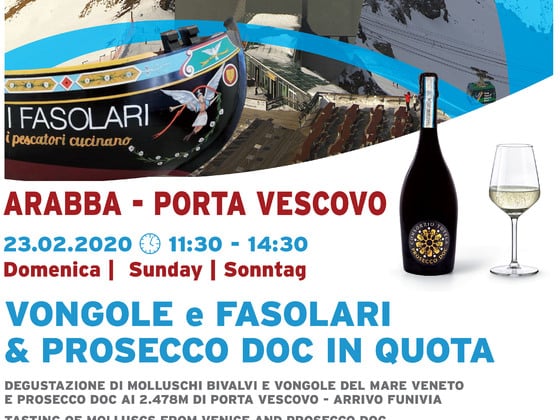 Ad Arabba arriva un carico di vongole, fasolari e Prosecco DOC da gustare in quota