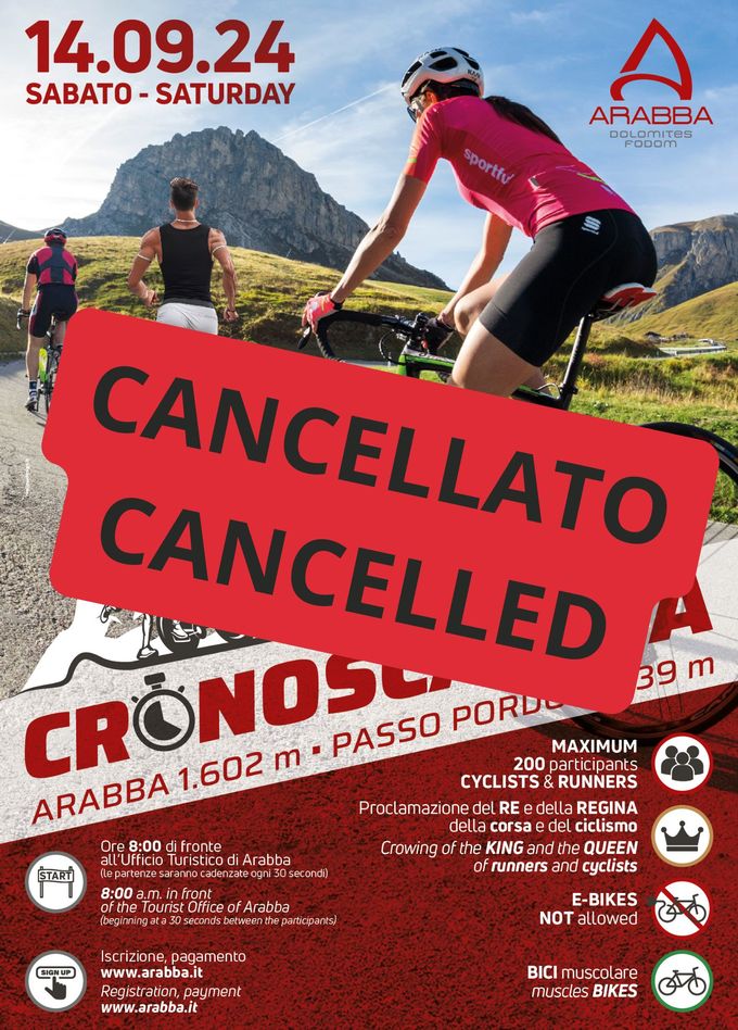 Stornierungsankündigung: Arabba - Passo Pordoi Bike & Run Bergauf-Rennen, geplant für diesen Samstag, den 14.09