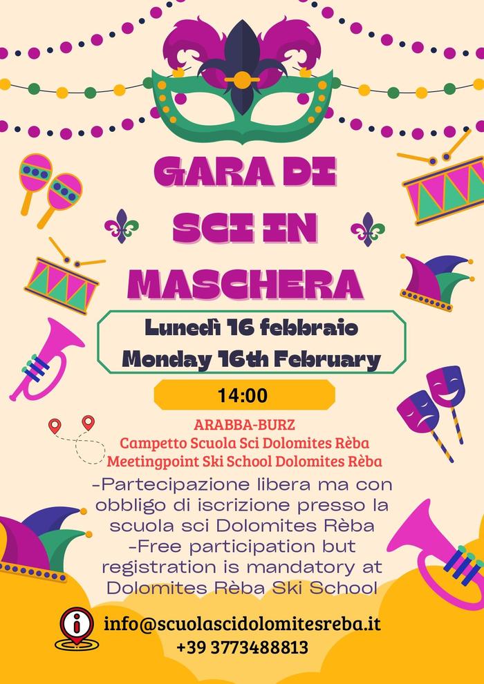 Gara di sci in maschera per bambini e adulti